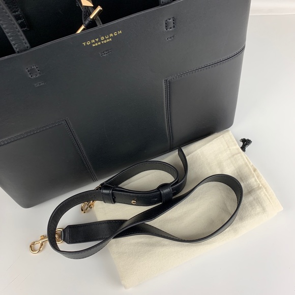 New Tory Burch Block-T Black Leather Tote - Picture 5 of 8